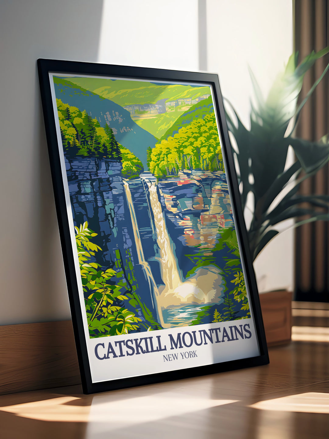 Kaaterskill Falls and Spruce Creek artwork captures the stunning landscapes of the Catskill Mountains. These travel prints are the perfect addition to any home or office, offering a serene and nature focused piece of wall art.