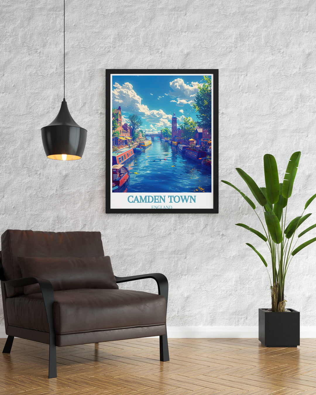 Camden Lock travel poster featuring the famous Camden Lock Bridge and the energetic atmosphere of Camden Town London an excellent gift for those who admire vintage travel prints and the vibrant culture of London.