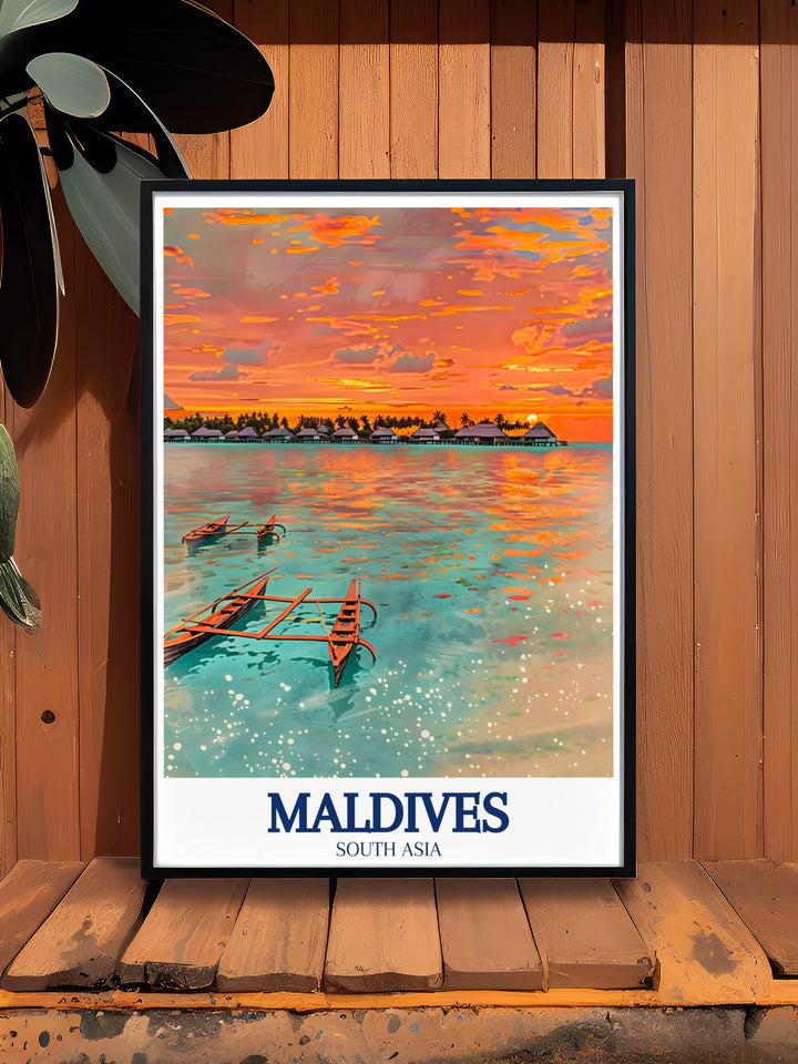 Maagau Island Canvas Art depicting the tranquil beauty of the Maldives, with the Baglioni Resort nestled amidst tropical greenery and azure waters. This canvas art brings the serene atmosphere of the Indian Ocean into your home, perfect for creating a peaceful retreat.