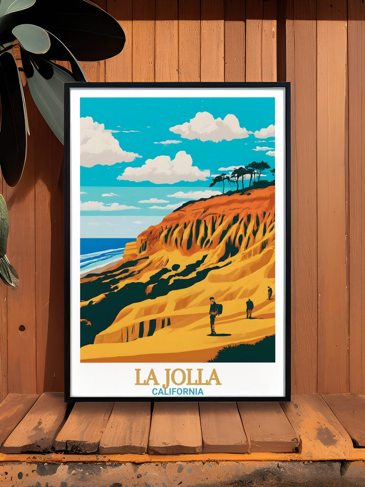 La Jolla Cove Canvas Art brings the natural beauty of La Jolla and Torrey Pines into your home. This print captures the serene beach and the dramatic landscapes that make Californias coastline so iconic, offering a perfect addition to any coastal or beach themed space.