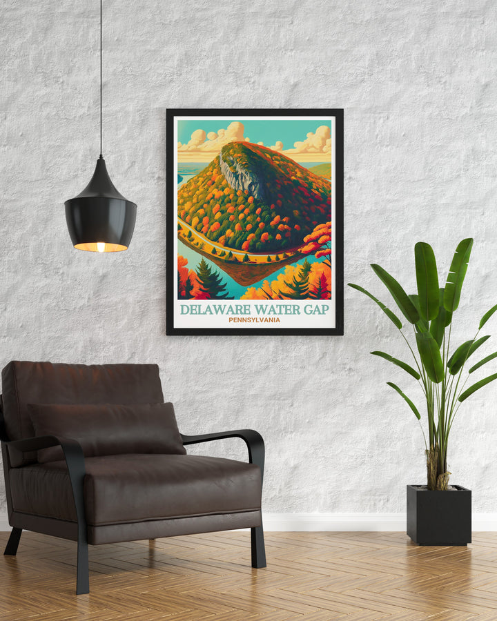 This canvas art features the Delaware Water Gaps serene river and dramatic cliffs, offering a peaceful yet stunning representation of Pennsylvanias landscape. A great addition to any room, this artwork is perfect for those who love the outdoors.