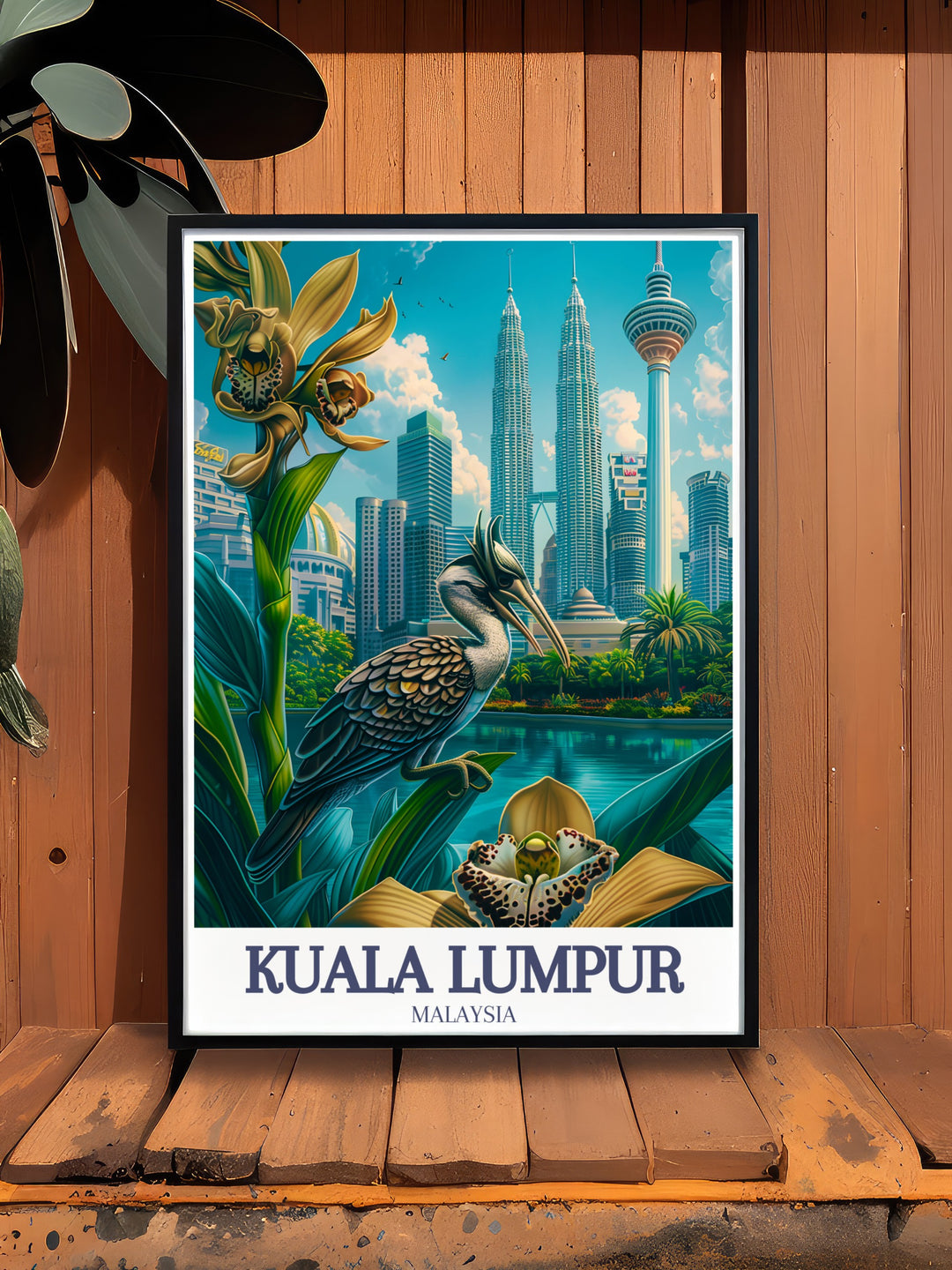 Kuala Lumpur wall poster highlighting the towering Petronas Towers and the peaceful Perdana Gardens. This travel print is an ideal way to showcase Malaysias urban beauty and green spaces, making it a great gift for travelers or architecture lovers.