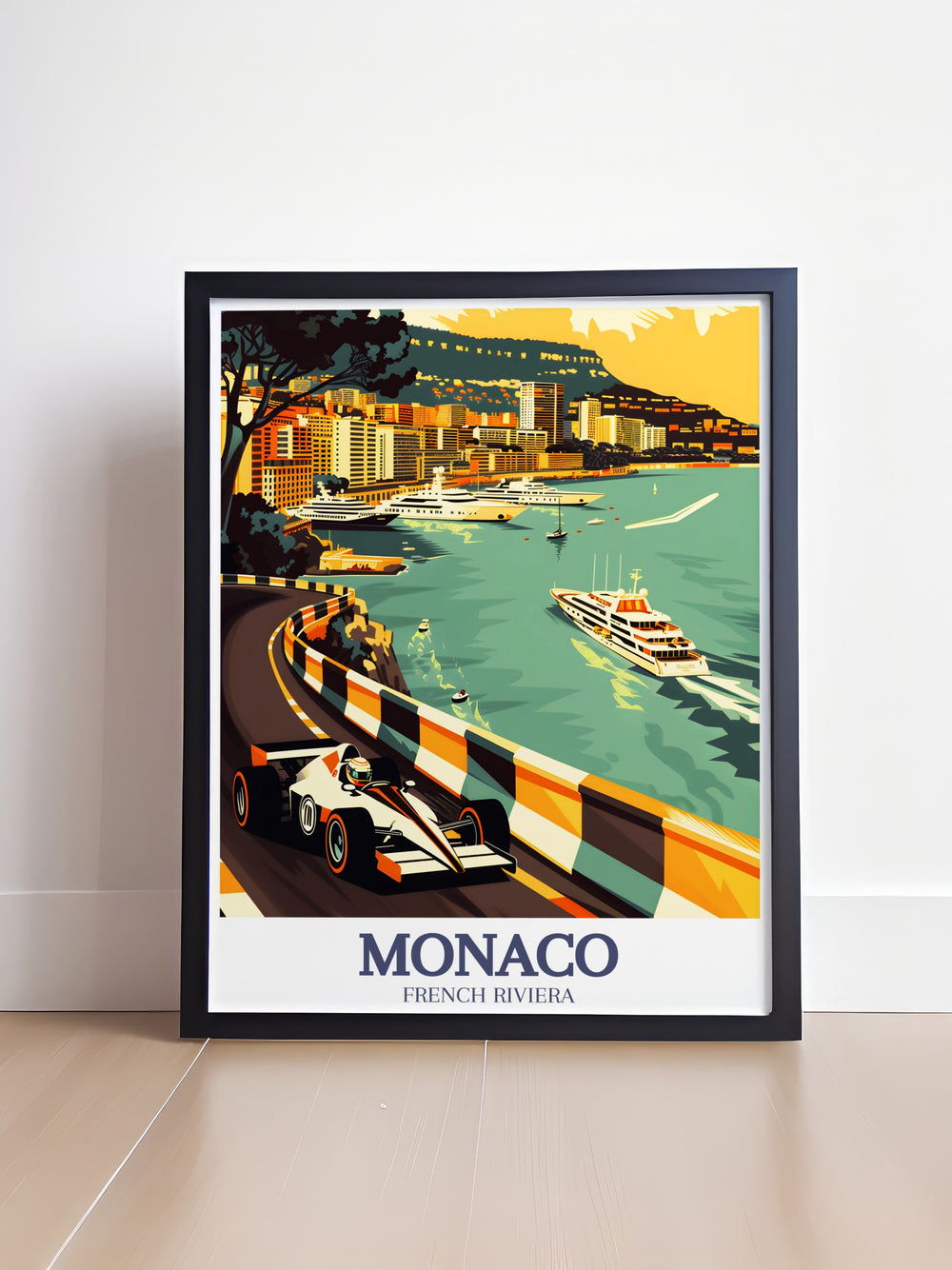 Monaco Canvas Art showcasing the Mediterranean coastline, with Le Rocher and Port Hercules in the foreground. A beautiful addition to any room, this coastal artwork is perfect for those who appreciate luxury and travel.