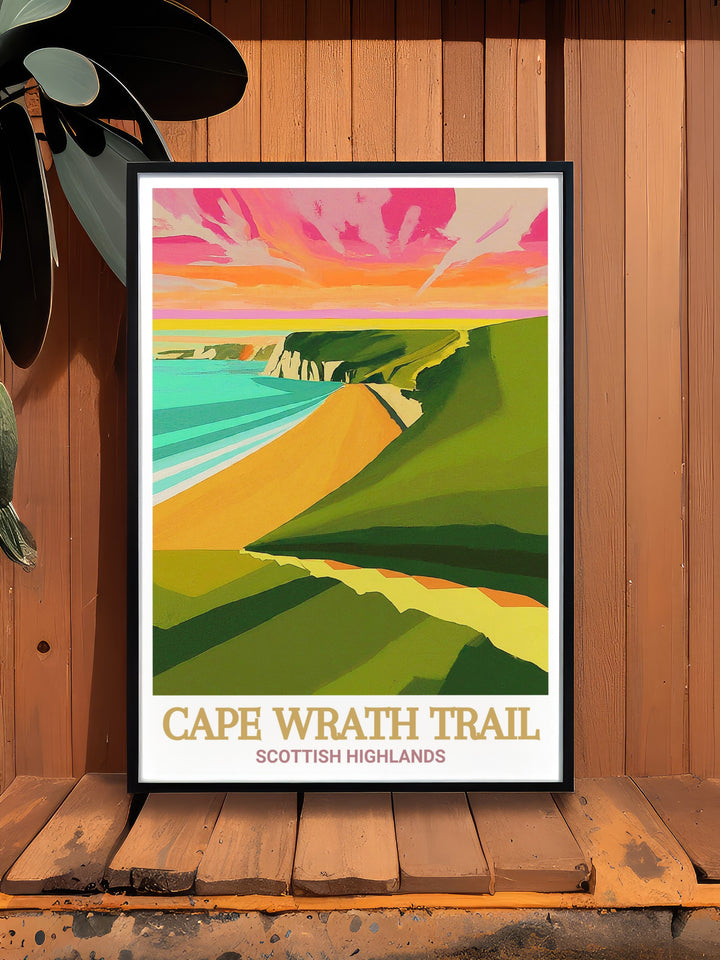 Sandwood Bay Wall Art captures the vast beauty of Scotlands northern coast, with its pristine beaches and rocky cliffs. This print is a must have for anyone who appreciates the wild and scenic landscapes of Scotlands Highlands.