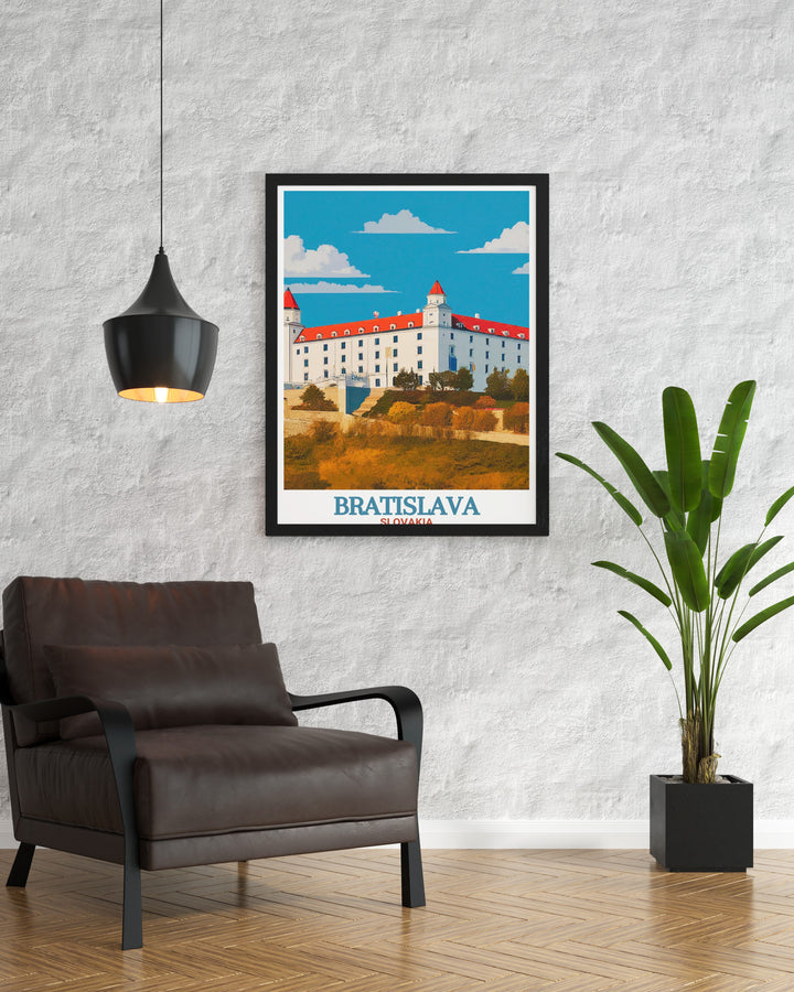 High quality Bratislava Castle photo capturing the rich history and picturesque scenery of one of Slovakias most famous landmarks ideal for adding European elegance to any room