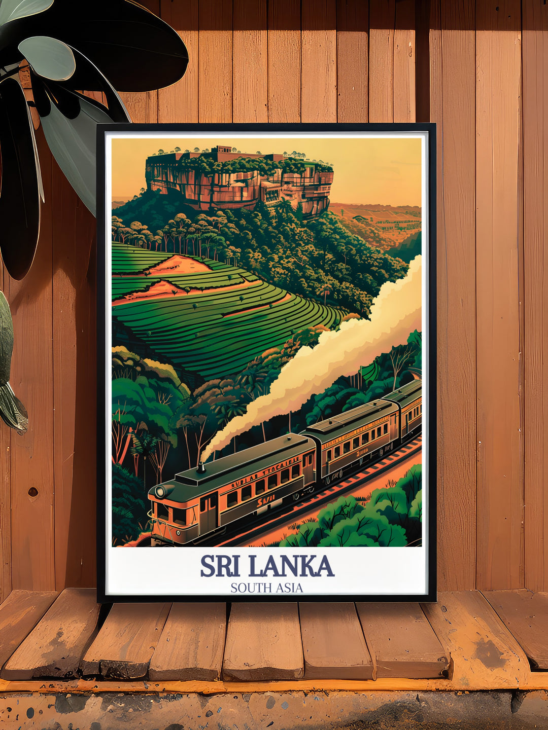 This travel print of Sigiriya Rock Fortress and Sri Lankas Hill Country beautifully blends the islands historical and natural heritage. The artwork features the towering fortress and the lush greenery of the surrounding region, making it perfect for those who appreciate Sri Lankas diverse landscapes.