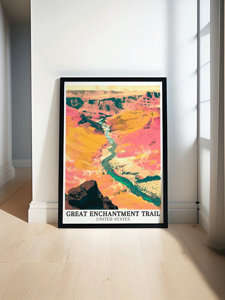 Grand Enchantment Trail posters. These posters bring the stunning landscapes of the Grand Enchantment Trail, Grand Canyon, and Colorado River into your home, making them perfect for travel enthusiasts and art collectors. Ideal for wall decor.