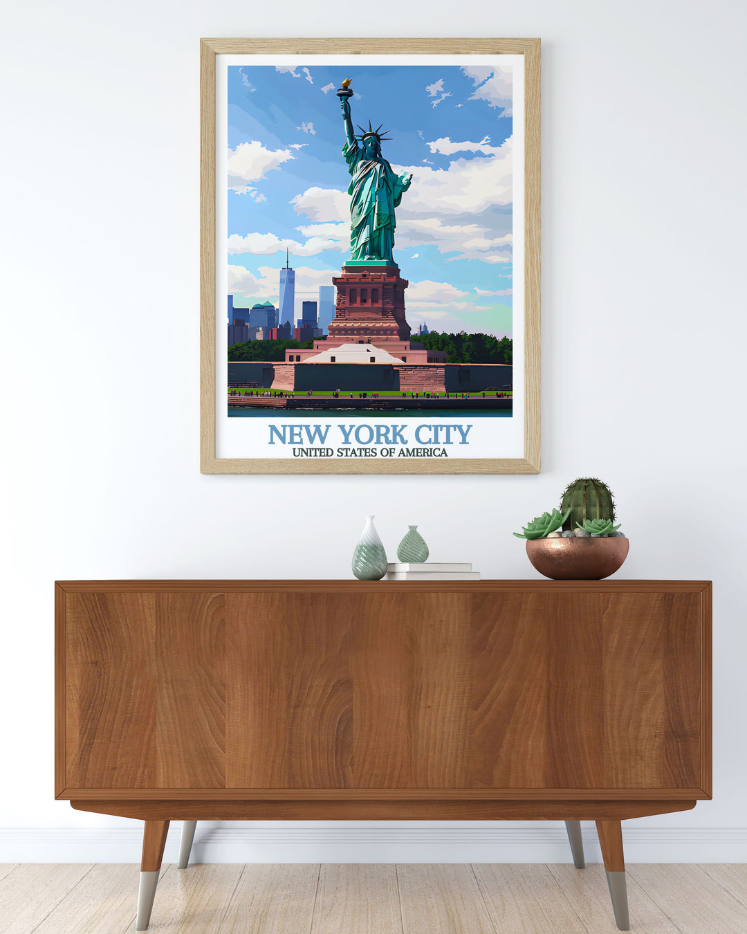 Perfect wall décor featuring Statue of Liberty and New York skyline watercolour art for adding sophistication to your living space