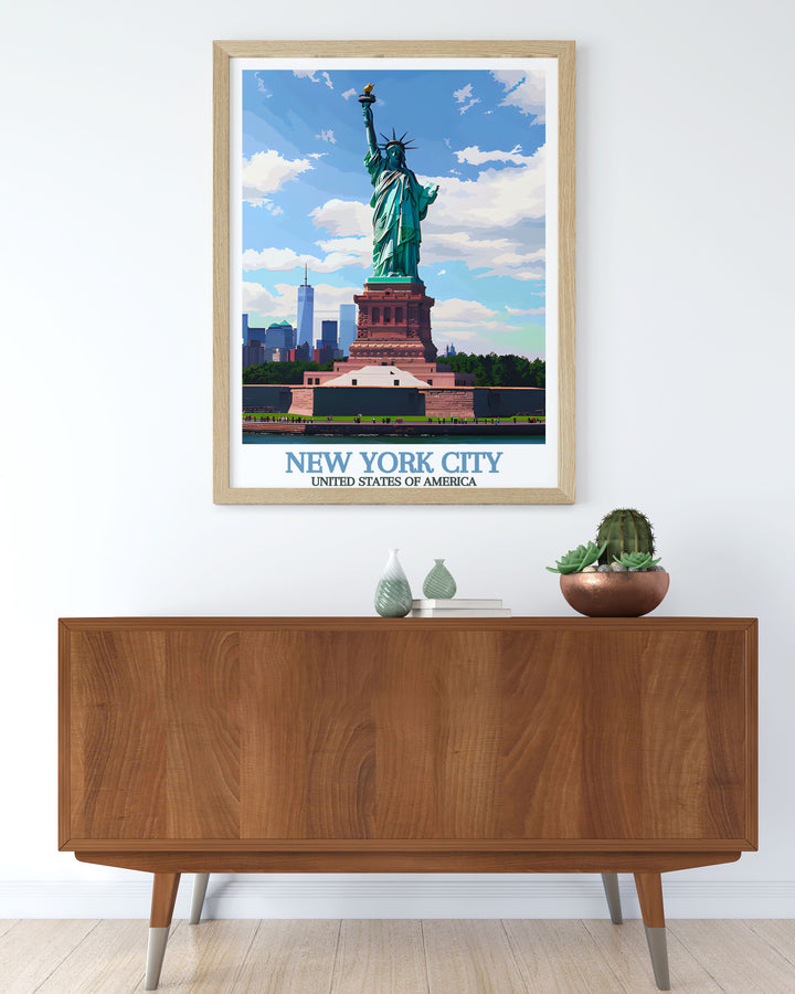 Perfect wall décor featuring Statue of Liberty and New York skyline watercolour art for adding sophistication to your living space