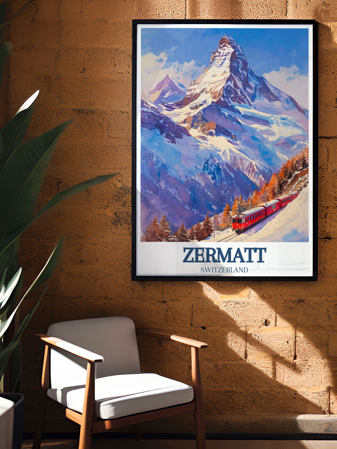 Matterhorn and Gornergrat Railway Ski Resort Art highlighting the beauty of Zermatt with exquisite details in modern prints