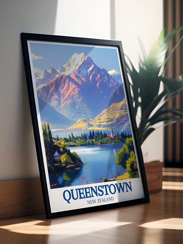 The Remarkables Lake Wakatipu Queenstown art print featuring a detailed city map and botanical garden scenes perfect for home decor office spaces and as thoughtful gifts for special occasions like anniversaries birthdays and Christmas