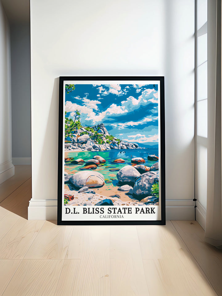 Experience the serene beauty of Lake Tahoe, Emerald Bay with our Bliss State Park art prints. These California posters showcase the stunning landscapes of Lake Tahoe perfect for adding a touch of nature to your home decor and celebrating California State Parks