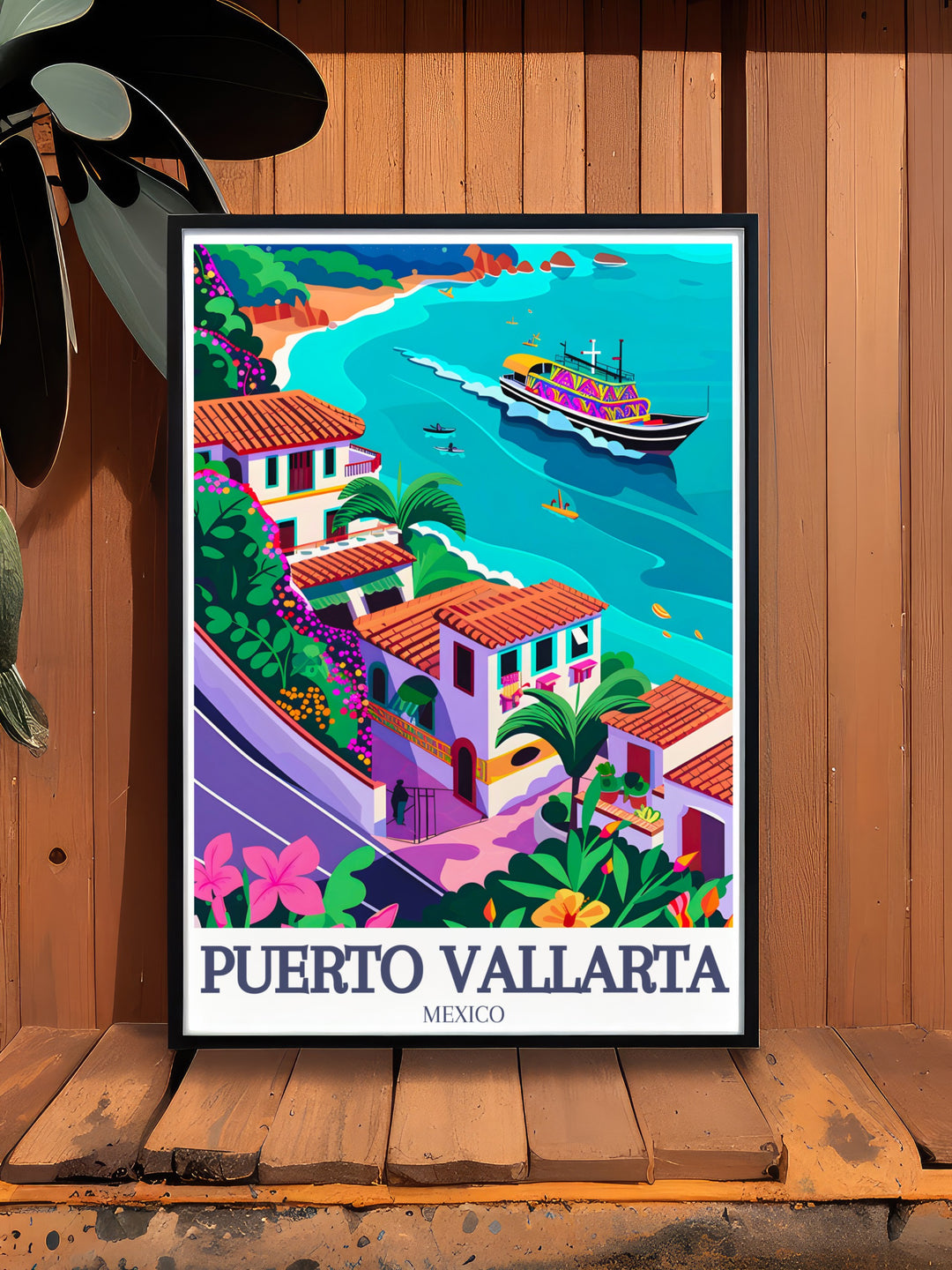 Featuring Puerto Vallartas iconic beach and Panga boats, this fine line print offers a modern yet timeless take on the citys coastal beauty. The monochrome design makes it a sophisticated choice for any room, serving as a wonderful gift or addition to your own collection.