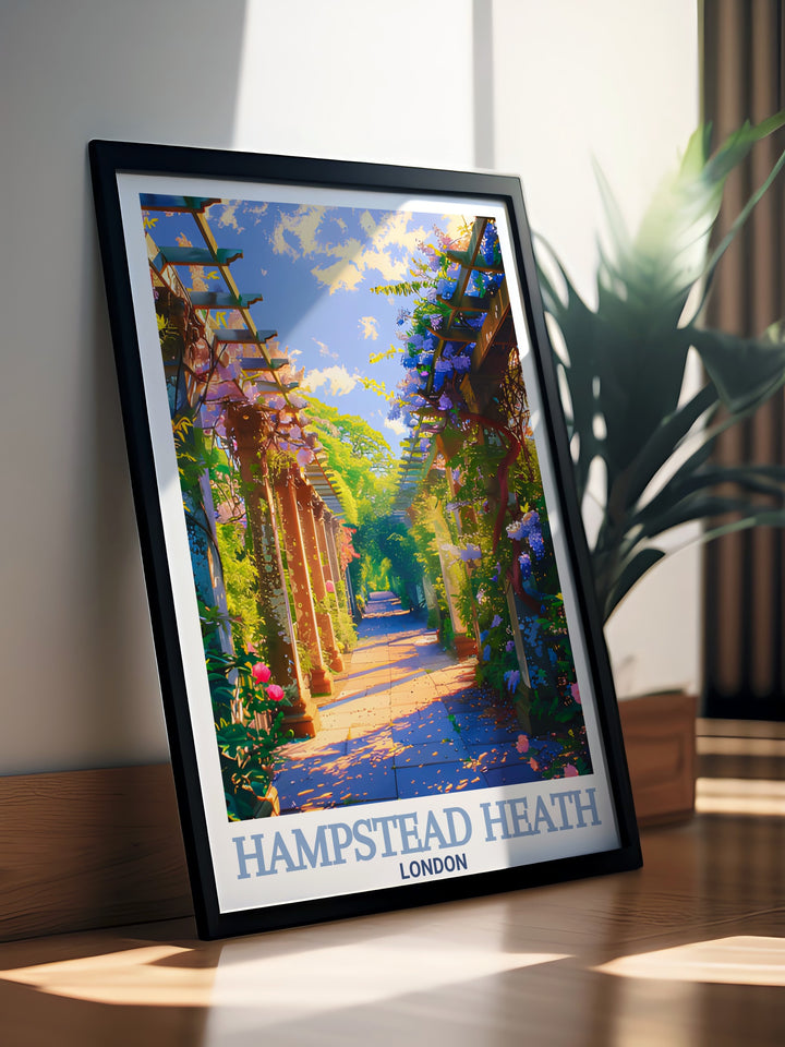 A beautifully crafted poster print of Hampstead Heath, capturing the natural beauty of this famous London park, paired with a travel print of Hampstead Pergola and a canvas art of Europes scenic landscapes. Perfect for travel enthusiasts and home décor lovers.