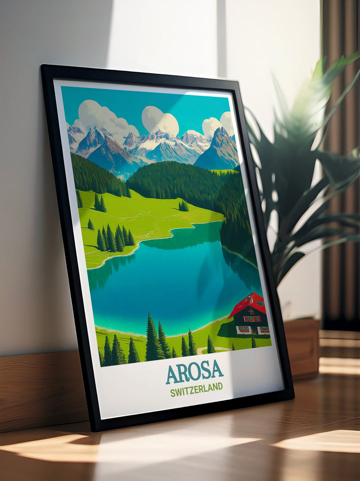 Obersee Lake Wall Art depicting the tranquil beauty of one of Switzerlands most picturesque lakes, surrounded by the majestic Alps. The artwork emphasizes the serenity and natural splendor of Obersee Lake, ideal for creating a calming ambiance in your home