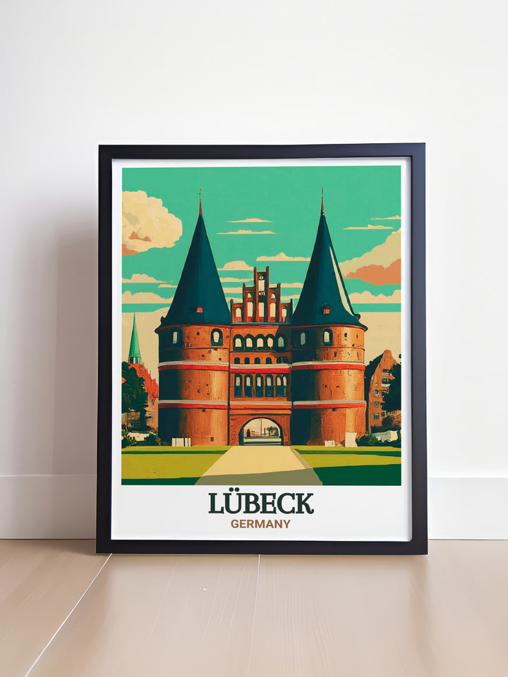 Lübeck art print with Holstentor Digital a beautiful representation of Germanys architectural legacy this Germany wall art is ideal for those who love German history and want to incorporate it into their home decor with a touch of modern digital elegance