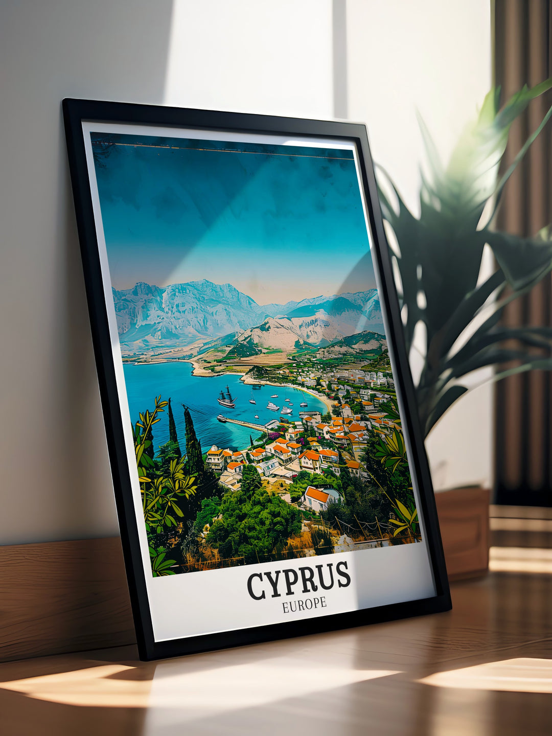 A travel print of the Troodos Mountains, Cyprus, brings the regions serene trails, dense forests, and cultural sites into your living room. This stunning landscape is an invitation to explore the wonders of Cyprus from the comfort of your home.