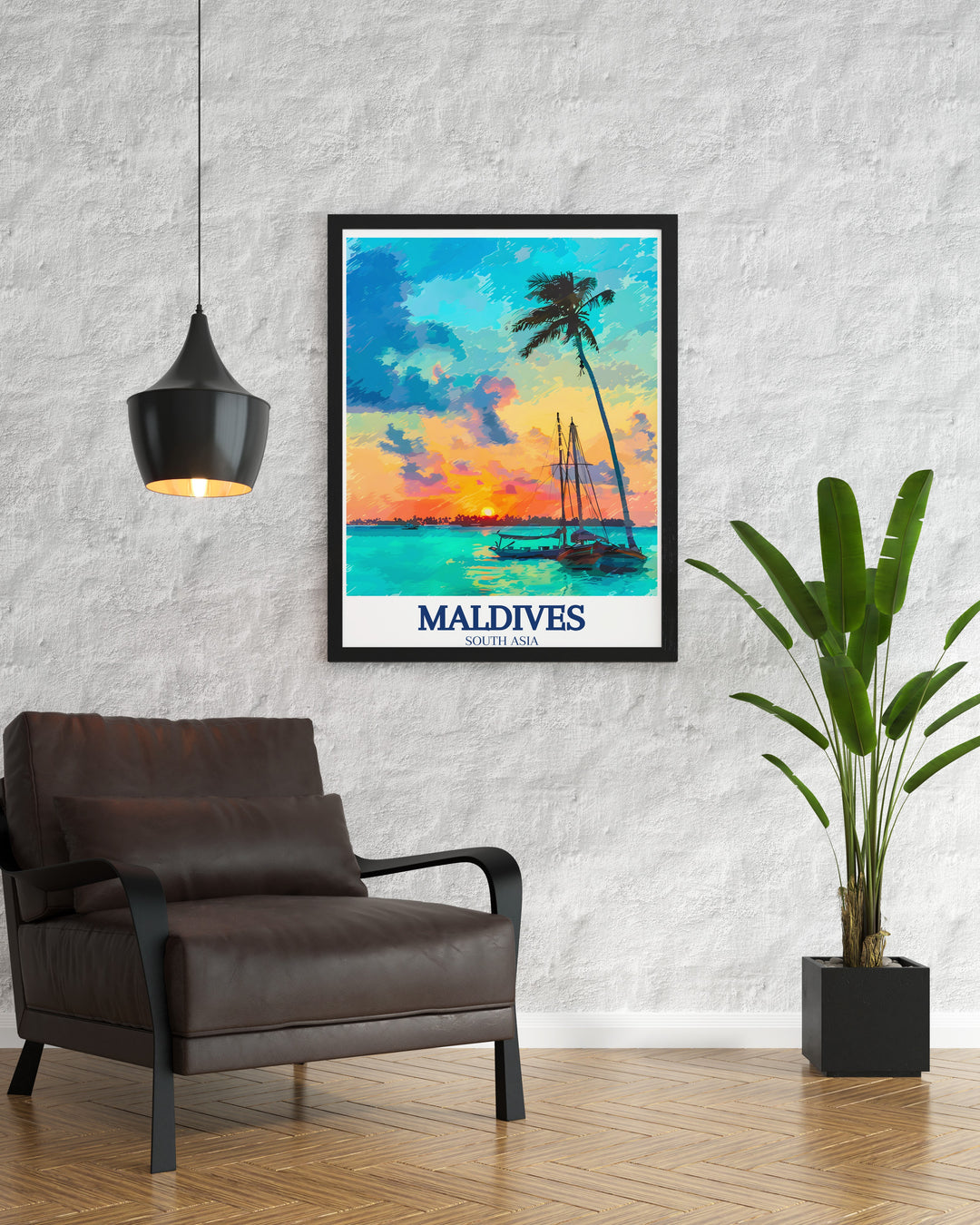 Maldivian Dhoni Boats Travel Poster featuring the cultural and natural beauty of the Maldives, with a focus on the traditional Dhoni boats and the serene landscape of Velassaru Island. This travel poster is perfect for inspiring wanderlust and adding a coastal vibe to your decor.