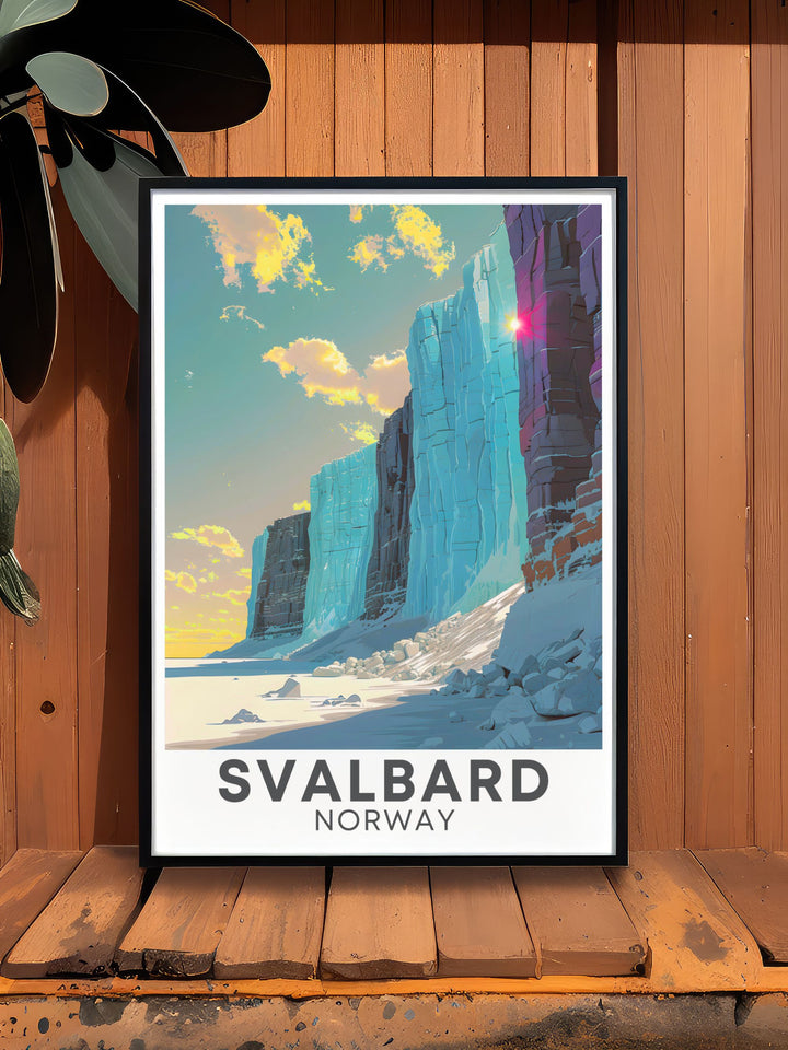 Elegant Nordenskiold Glacier wall art capturing the serene beauty of Svalbard. This personalized gift and vintage poster add a touch of sophistication to any living space.