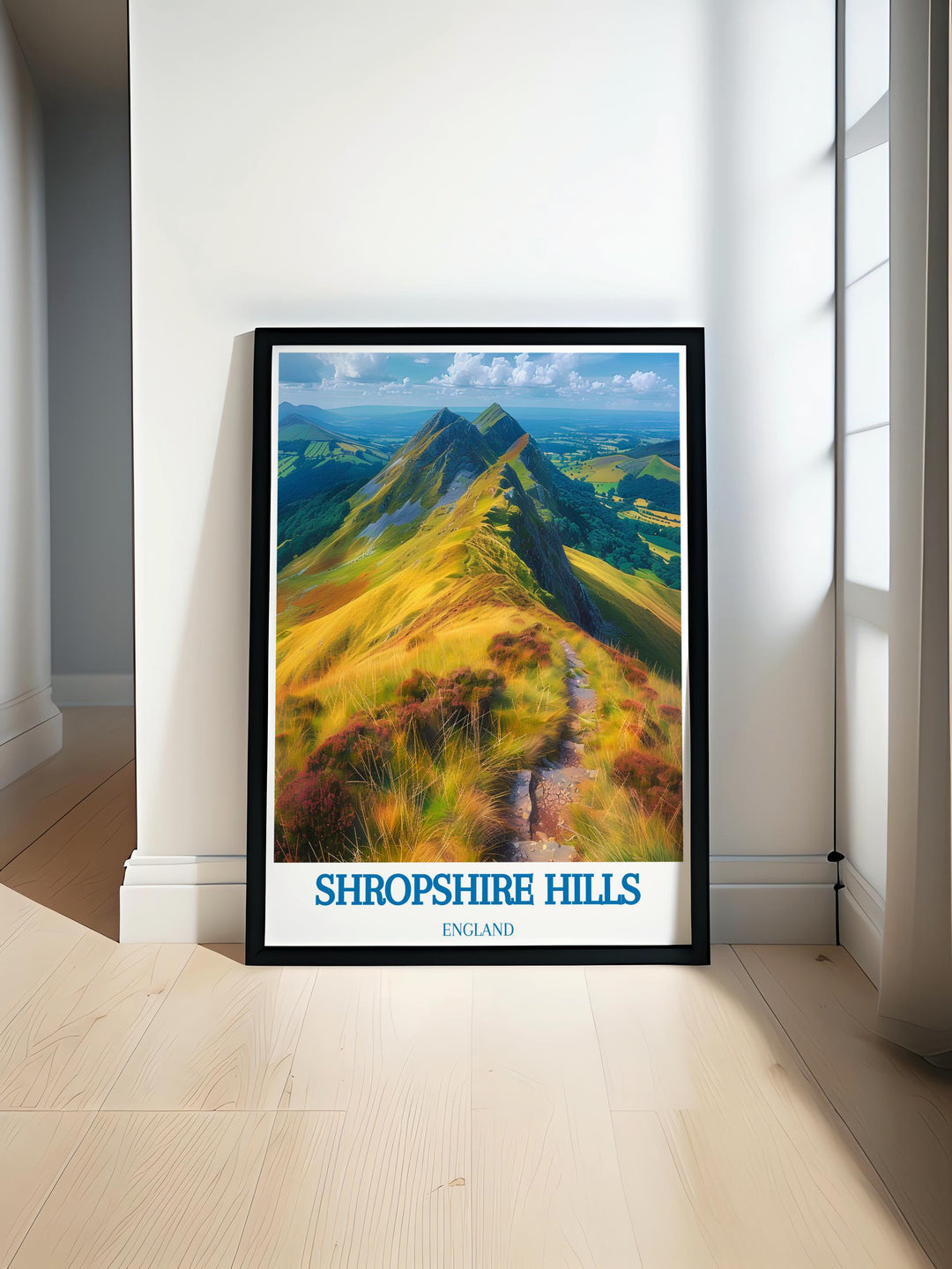 Shropshire Hills Poster featuring Ludlow Castle offers a stunning blend of history and nature with the iconic Caer Caradoc Art making it a perfect addition to any home or office decor for those who appreciate vintage travel prints and National Park Posters.