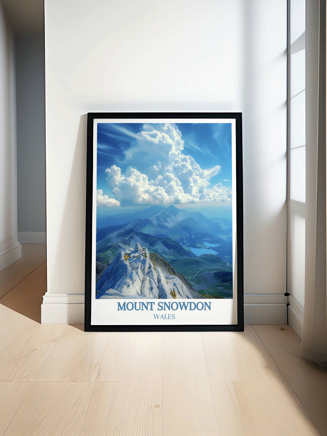 Snowdonia Poster showcasing the breathtaking beauty of Snowdonia Wales featuring the majestic Summit of Mount Snowdon perfect for elegant home decor