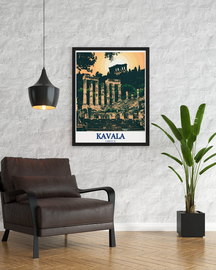 Kavala Old Town Prints showcasing the charming and intricate architecture of Kavalas historic district, with its narrow streets and ancient buildings that reflect centuries of Greek culture. These prints are an excellent way to bring the timeless elegance of Greeces Old Town into your living room or office.