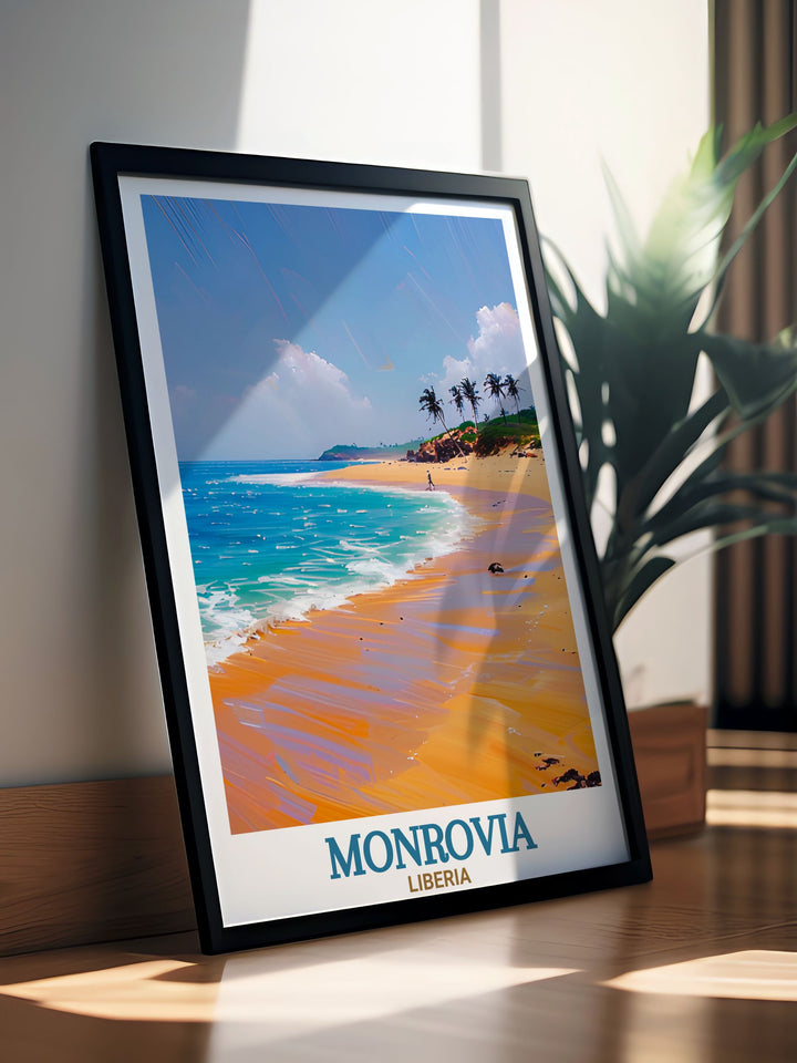 ELWA Beach stunning artwork capturing the essence of Liberias beautiful coastline with its clear waters and pristine sands making it a perfect addition to both modern and traditional home decor