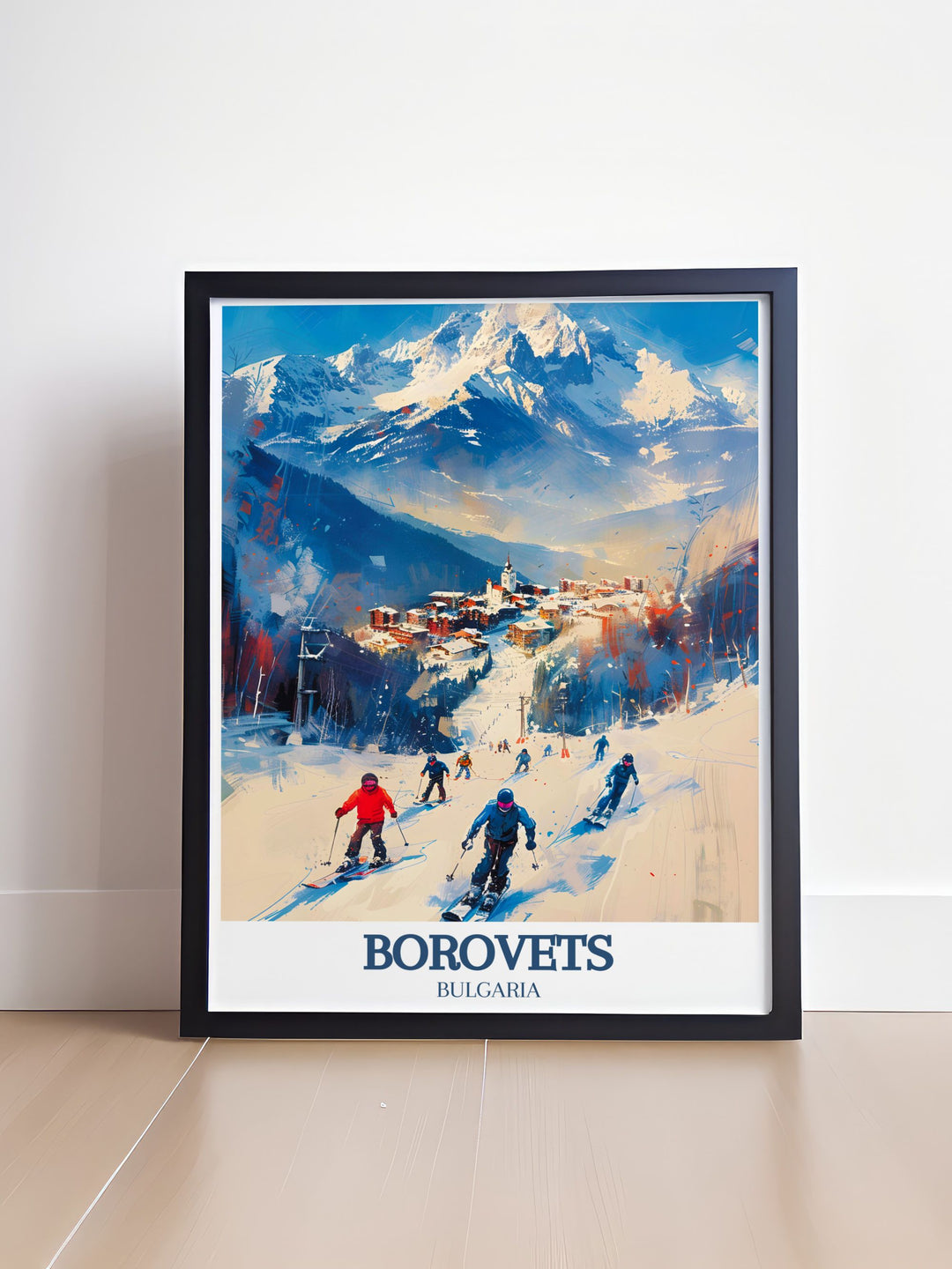 High quality print of Borovets modern ski amenities and the rugged terrain of Musala Peak, capturing the essence of Bulgarias premier alpine destination. Ideal for art lovers who appreciate both adventure and nature.