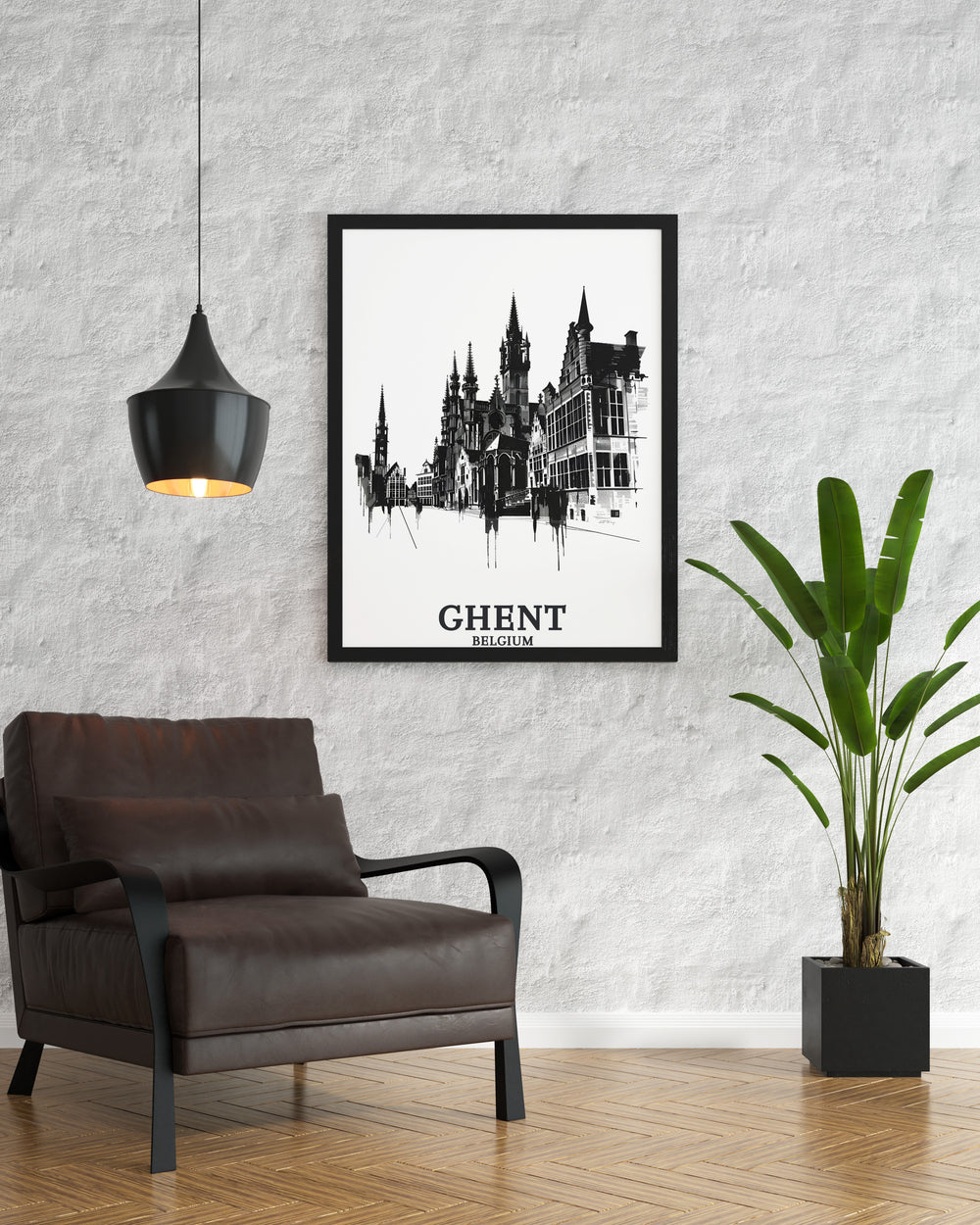 Belgium travel print of Markt square Cloth Hall Lakenhalle offers stunning living room decor and a striking focal point for any space