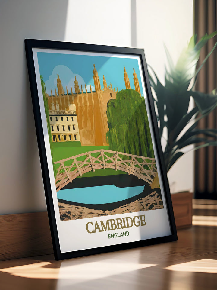 Mathematical Bridge framed prints offering a sophisticated touch to your living room decor showcasing the intricate details of this historic Cambridge Uni structure