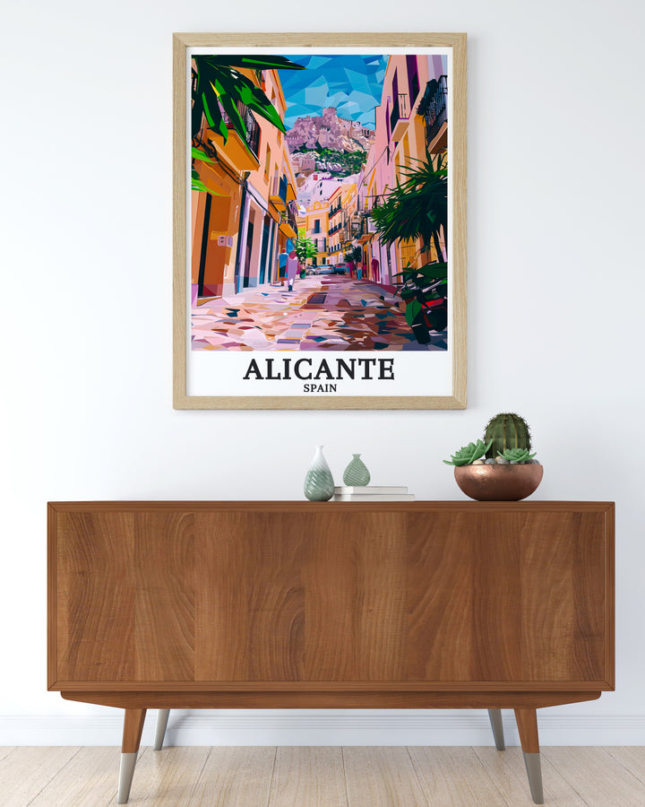 Stunning Alicante Decor showcasing Mount Benacantil and Old Town in a fine line print that captures the intricate beauty of the city perfect for creating an elegant atmosphere in any room