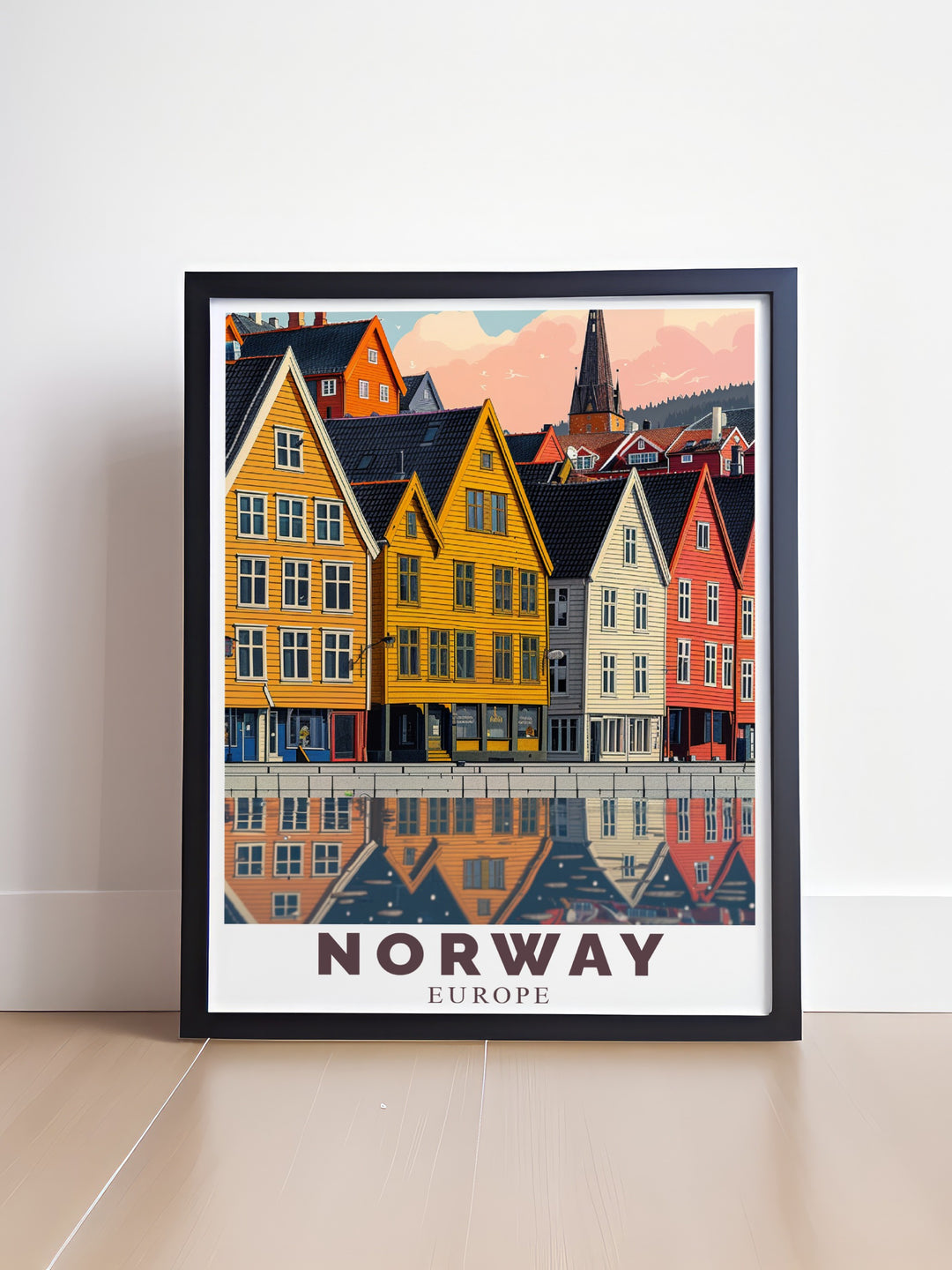 Norway home art featuring Flekkefjord and Norwegian mountains perfect for stylish wall hanging and Bryggen Bergen stunning living room decor