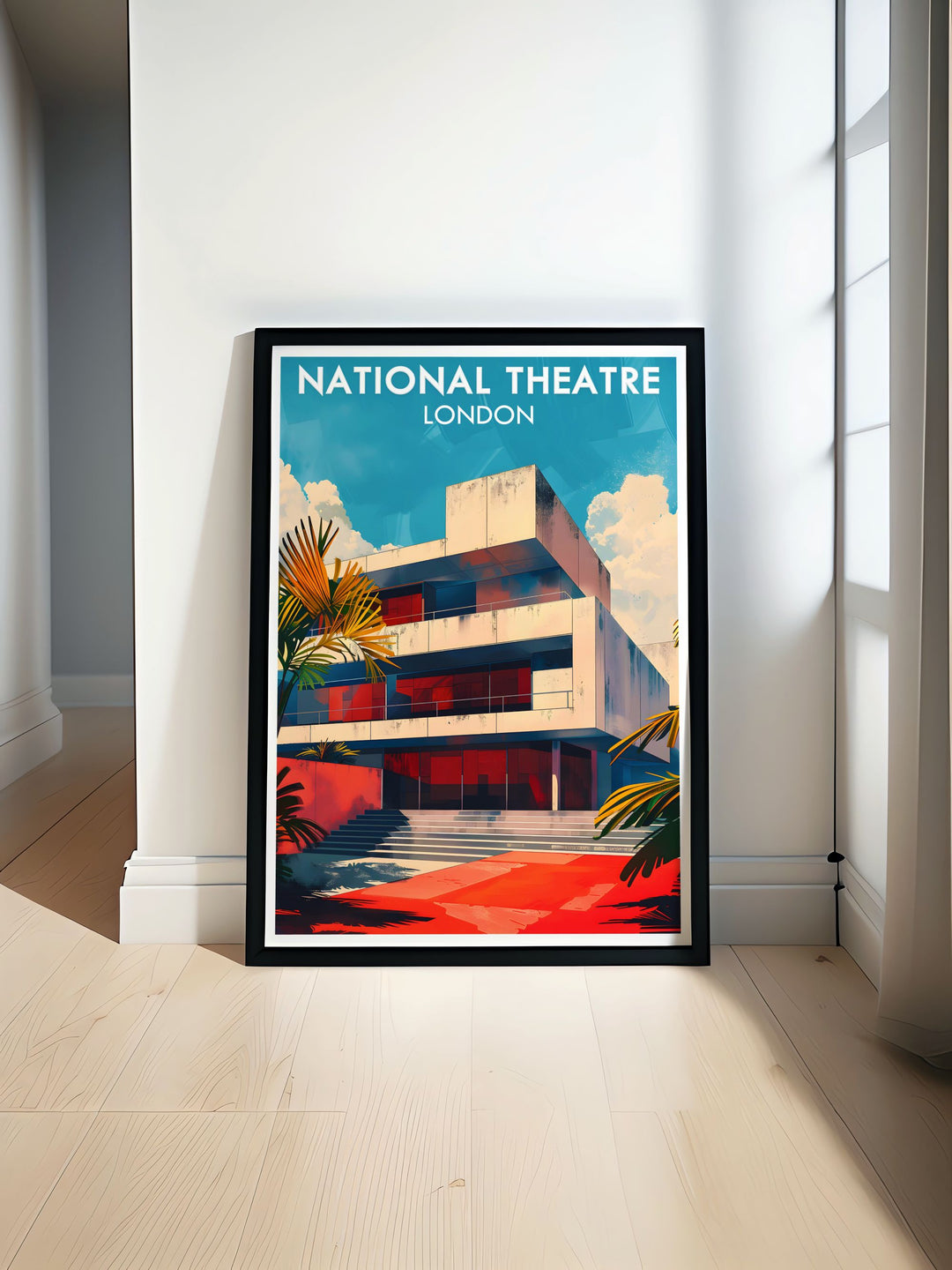 Art Deco Print of The Old Vic Theatre showcasing the exterior façade in London perfect for adding a touch of timeless elegance to your living room decor ideal for theatre lovers and collectors of bucket list prints and retro travel posters