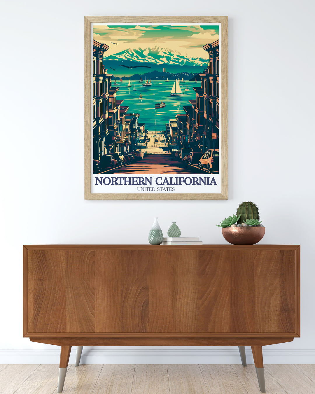 This Northern California Poster Print combines the beauty of the towering Redwood Sequoia trees with the peaceful shores of Lake Tahoe and the vibrant cityscape of San Francisco. Perfect for nature lovers and travelers, this canvas art captures the essence of Northern Californias iconic landmarks.