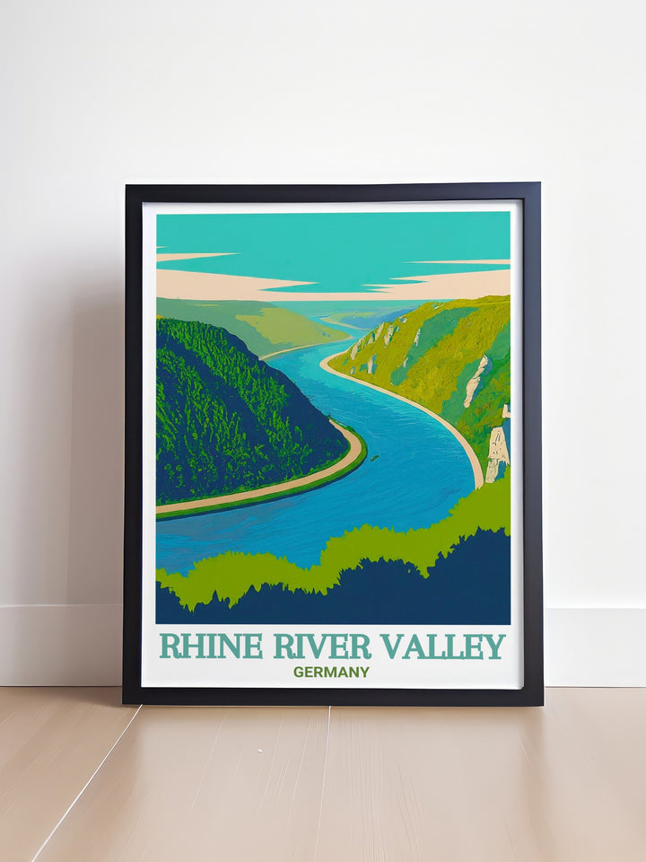 Germany travel art featuring the picturesque Rhine Gorge and Rhine River ideal for home decor and unique Germany gifts