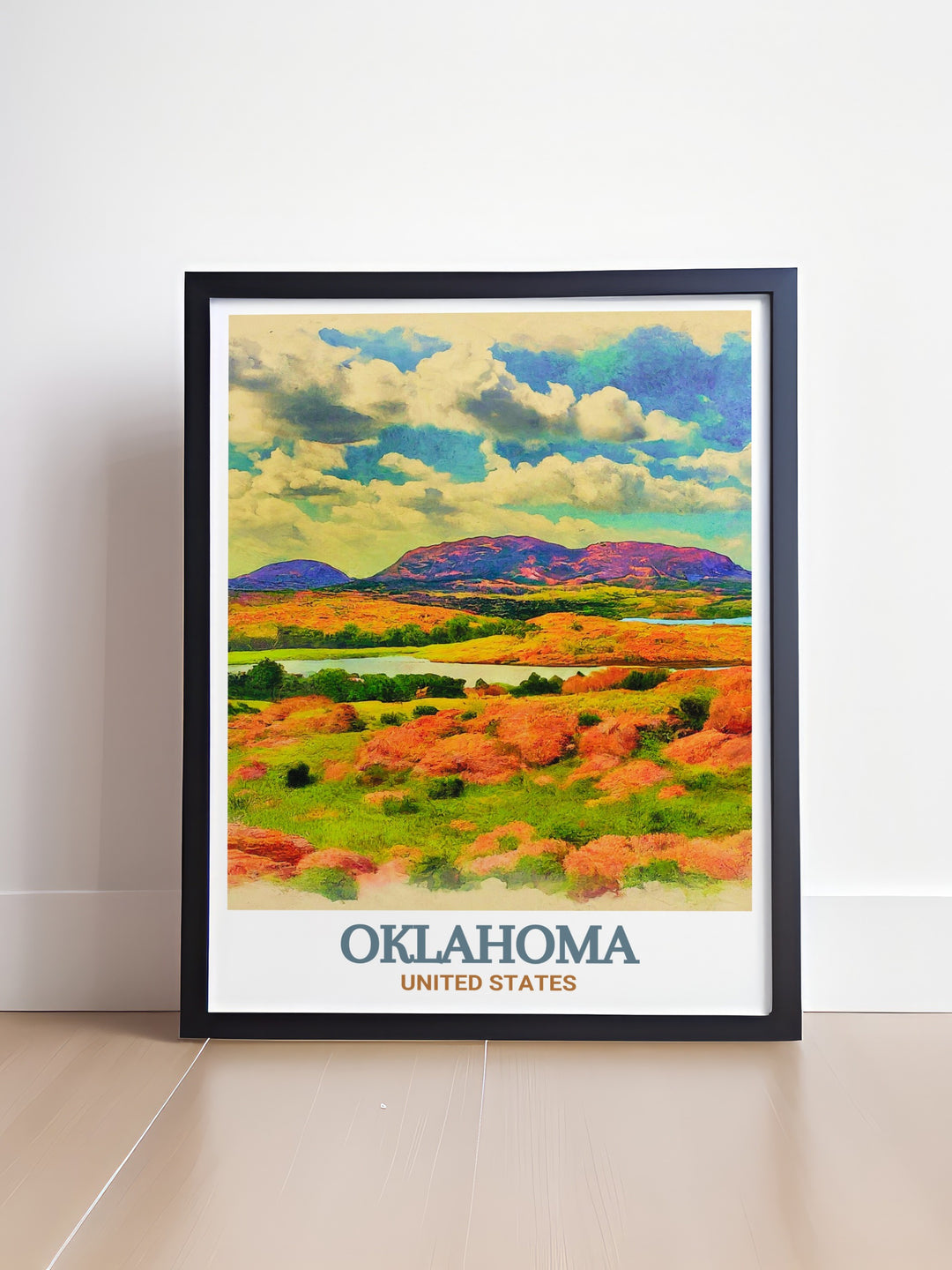 Elegant Oklahoma art featuring Wichita Mountains Wildlife Refuge and a detailed street map. Fine line design and black and white tones make this print perfect for modern living room decor. Ideal as a gift for those who love Oklahomas natural landscapes.