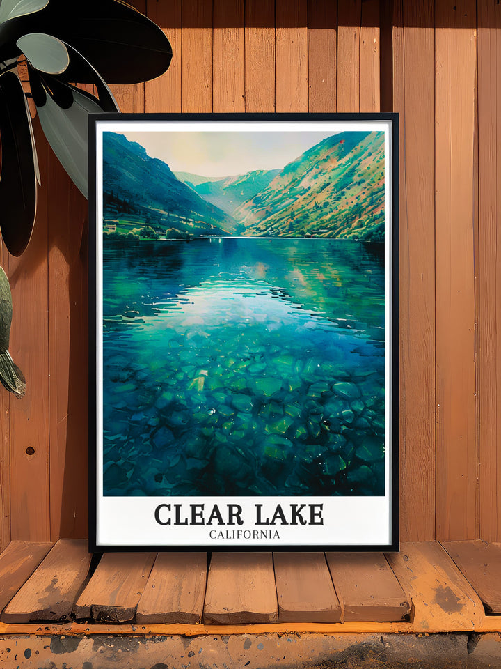 Clear Lakes serene waters and volcanic past are featured in this custom art print. The striking beauty of the Coast Ranges adds depth and intrigue to the image, making it an excellent décor piece for any home.