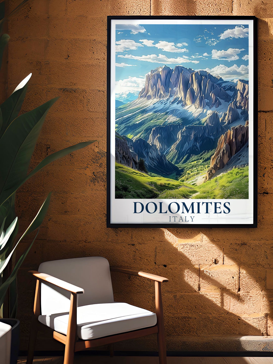 Elegant Sella Group Artwork featuring the dramatic beauty of the Italy mountains. This Italy travel print is a wonderful addition to your home decor. Celebrate the natural splendor of the Dolomites Italy with this stunning wall art.
