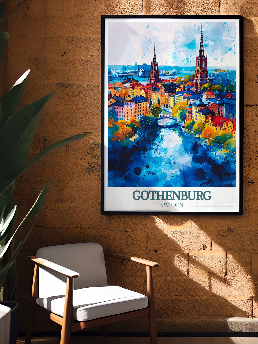 Showcasing the tranquil charm of Gothenburgs canals, this poster highlights the citys serene waterways and lush greenery. Ideal for urban explorers and nature lovers, this artwork brings a touch of Swedish elegance to your home decor.