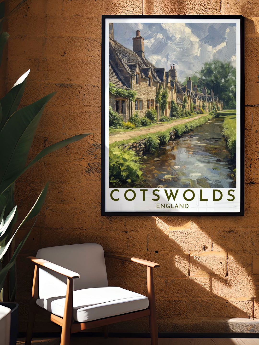 This poster showcases the enchanting landscapes of the Cotswolds and the charming architecture of Arlington Row, adding a unique touch of Englands historical and natural beauty to your living space.