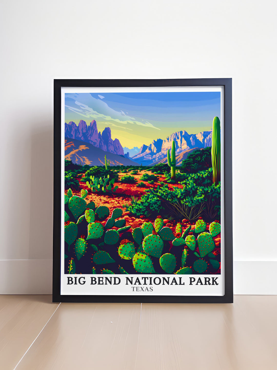 Big Bend National Park Art Print features the vast Chihuahuan Desert and towering Chisos Mountains in Texas USA providing a striking piece of wall art that brings the adventure and grandeur of the great outdoors into your living space