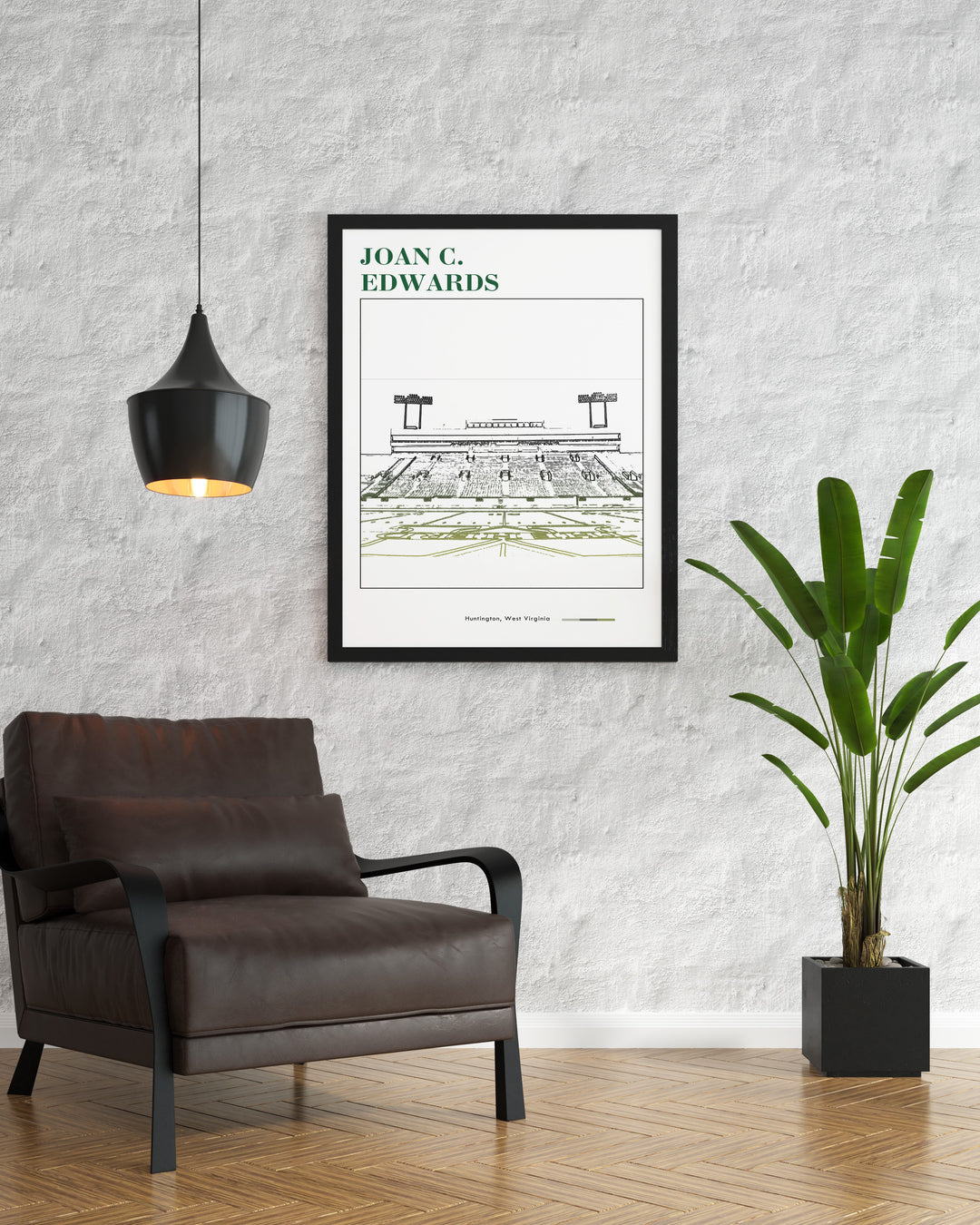 Add a bold touch to your living room with this Joan C Edwards Stadium Marshall Thundering Herd art print. The perfect gift for sports lovers and Marshall University fans it combines retro style with modern decor for a striking display.