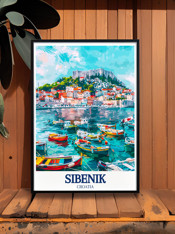 Highlighting the historic St. Michaels Fortress and the serene Sibenik Harbor, this wall art is a perfect representation of Croatias architectural heritage. The prints vibrant colors and intricate details make it a great addition to any travel inspired decor.