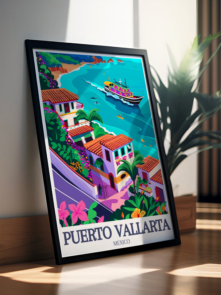 A black and white fine line print capturing the essence of Puerto Vallarta Beach and its traditional Panga boats. This art print is ideal for travel enthusiasts, offering a sleek and modern way to celebrate Mexicos coastal beauty. Perfect for home or office decor.