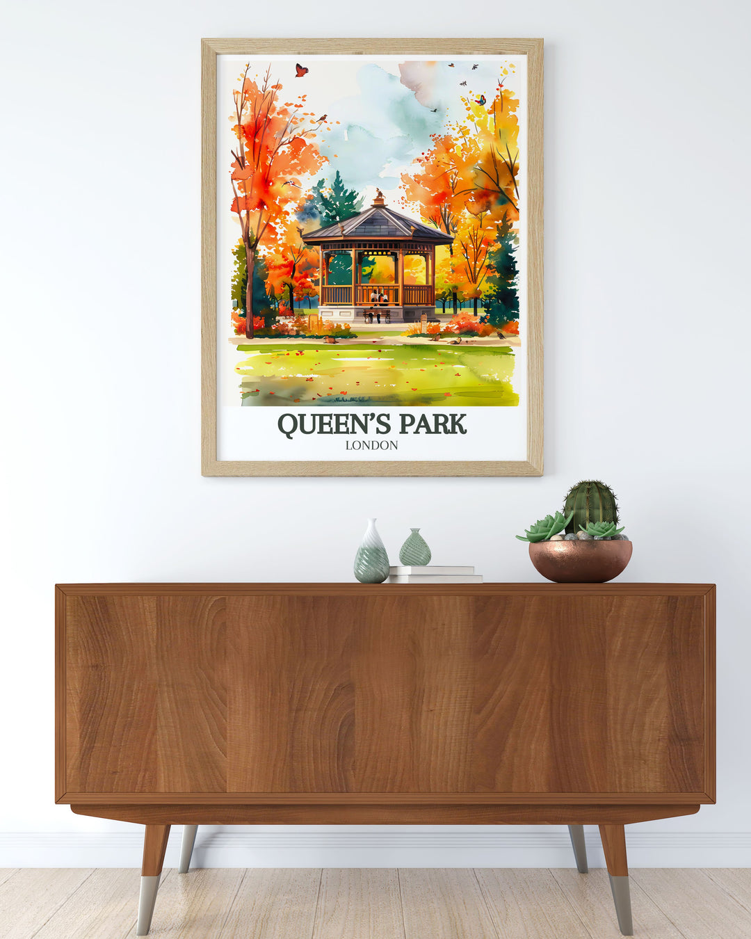 Elegant framed print of Queens Park Bandstand capturing the timeless charm of Queens Park London a perfect addition to any living room or office decor