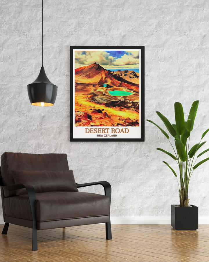 Travel Print featuring Desert Road is perfect for those who love vibrant and adventurous art while Tongariro National Park Elegant Home Décor offers a serene and peaceful visual experience making them a harmonious addition to any home or office.