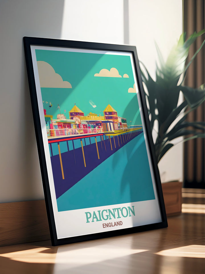 Bring the coastal beauty of Paignton into your home with this stunning Paignton Print. The artwork features Paignton Pier set against the blue sea, making it the perfect decor piece for beach lovers and those who cherish the relaxing ambiance of the British seaside.