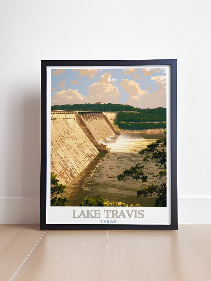 Experience the beauty of Lake Travis, Texas, with this stunning travel print. This artwork captures the lakes serene waters and surrounding landscape, making it the perfect addition to any home décor. Ideal for those who love Texas or nature inspired art, this print brings tranquility to any room.