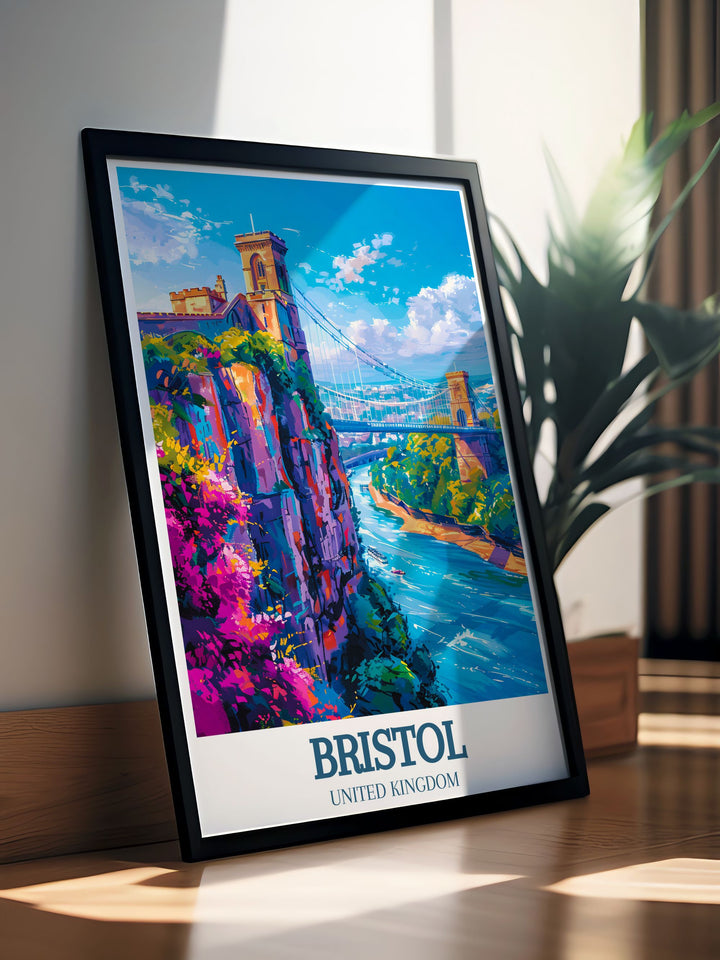 Mountain Biking art print from Ashton Court Bristol highlighting the Nova Trail MTB. Features the Clifton suspension bridge River Avon, blending adventure with the historic beauty of Bristol in one captivating piece of wall art.