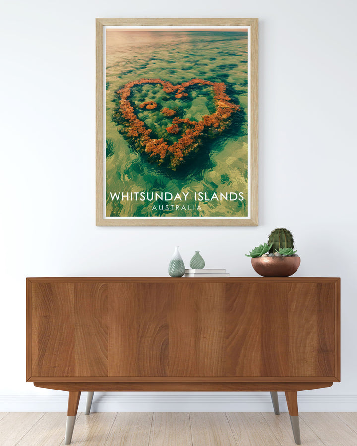 Heart Reef artwork highlighting the striking natural beauty of the Whitsunday Islands perfect for creating a serene and elegant living space